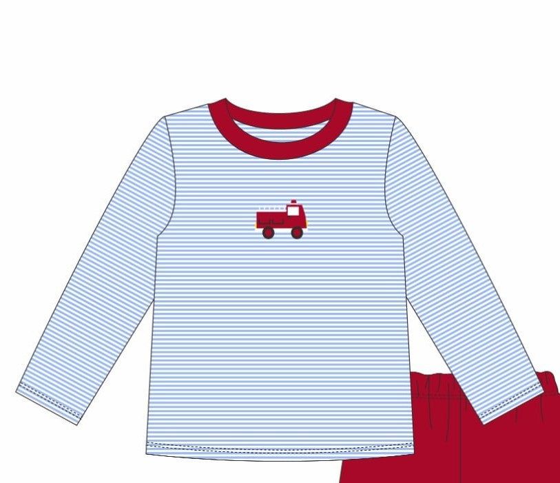 Itsy Bitsy Blue Stripe Firetruck L/S Tee