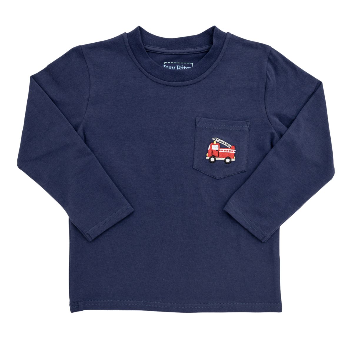 Itsy Bitsy Navy Firetruck Pocket L/S Tee