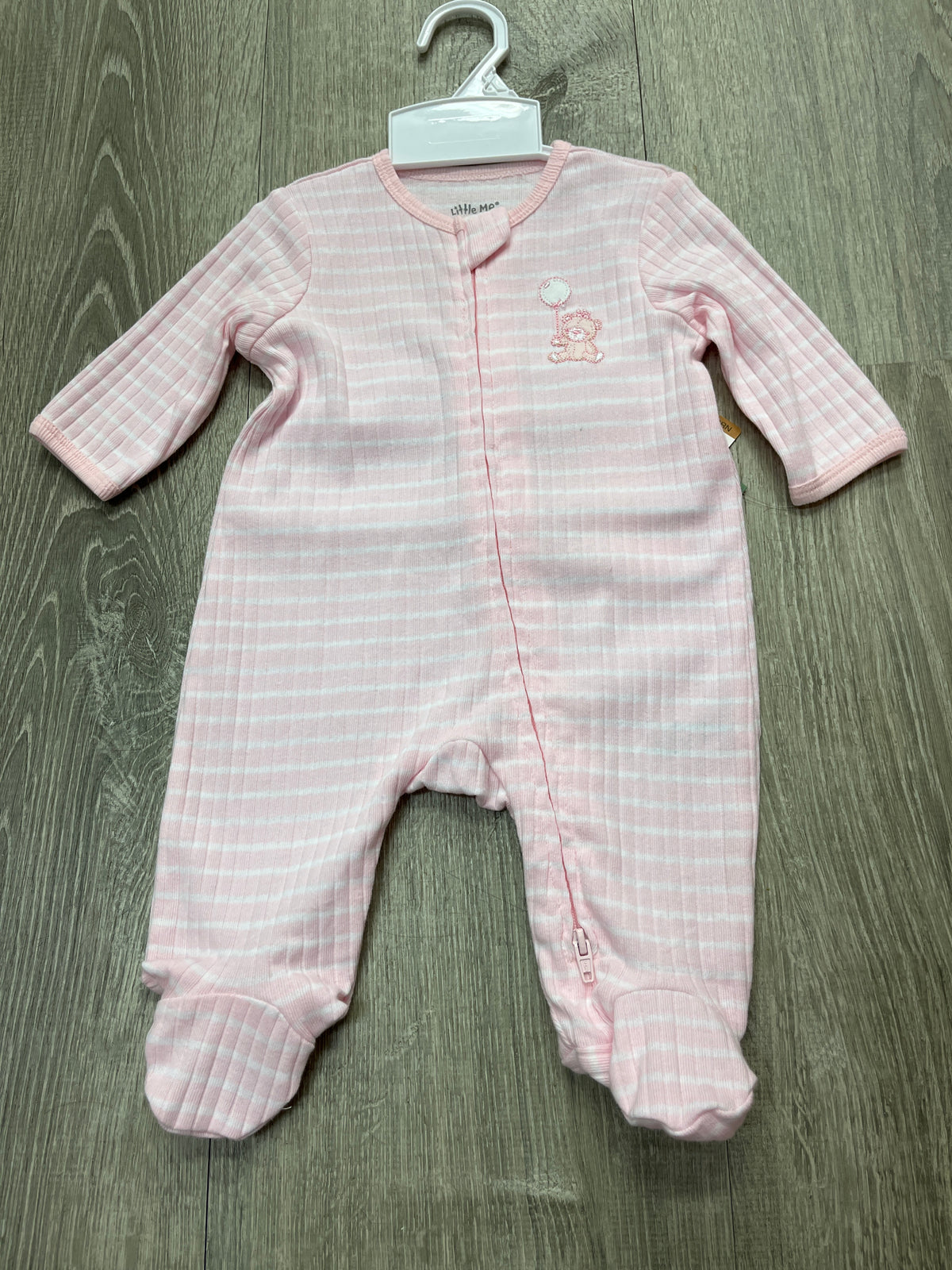 Little Me Pink Stripe Bear Footie