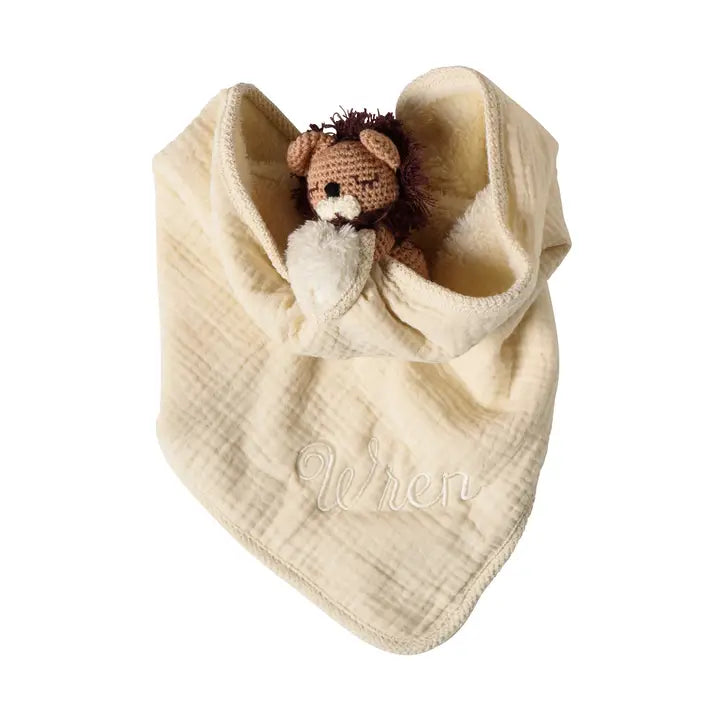 Lion Lovey w/ Crocheted Rattle