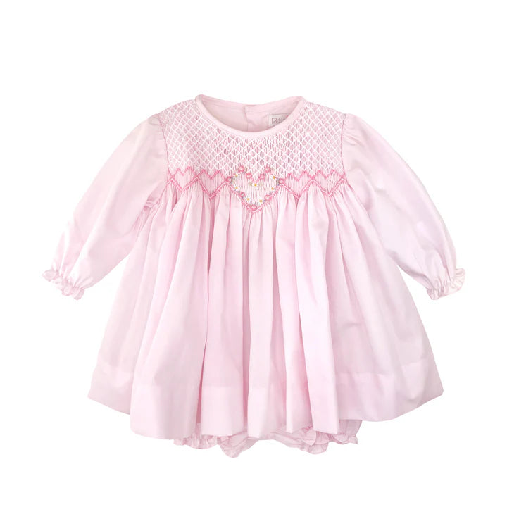 Petit Ami Floral Heart Smocked Dress-Lt. Pink