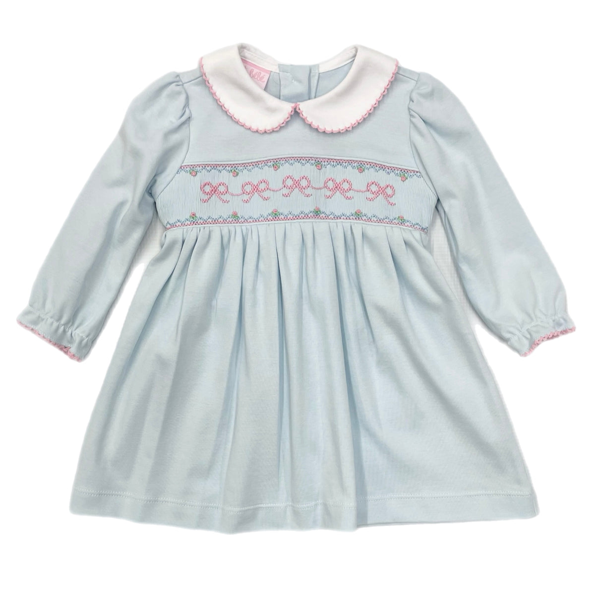 Petit Bebe Bows L/S Knit Dress-Lt. Blue