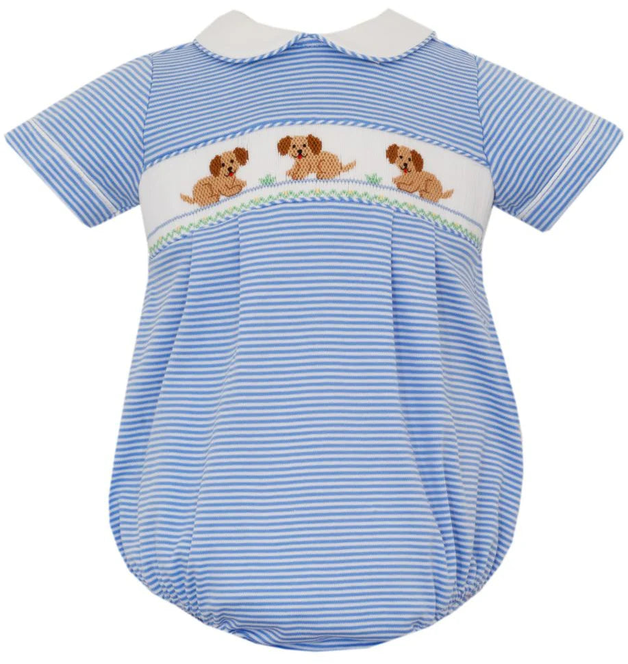 Petit Bebe Garden Puppies Knit Stripe Bubble-Blue