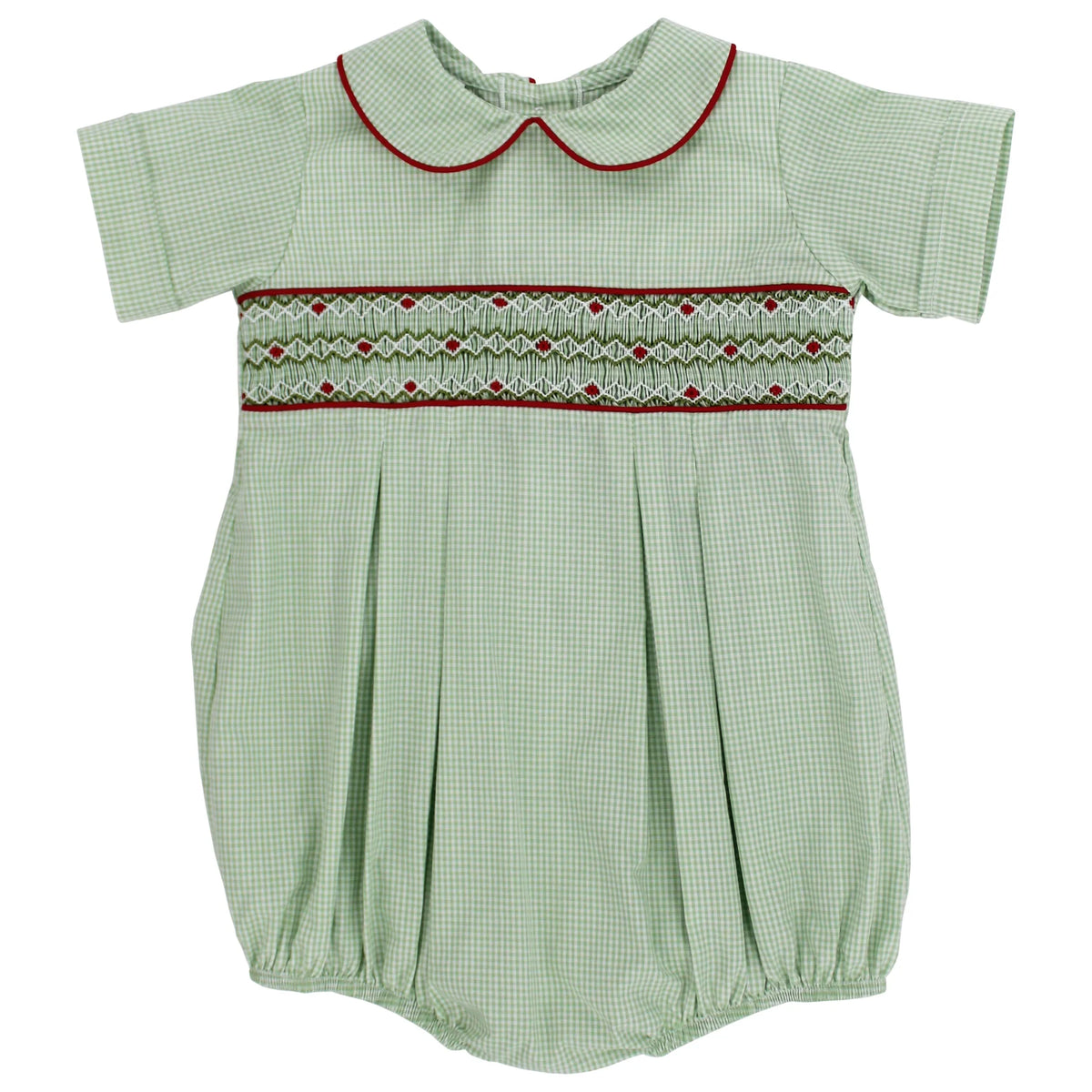 Bailey Boys Green Mistletoe Smocked Boy Bubble