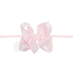BC Pink Satin Bow on Elastic Headband 3.5" Bow