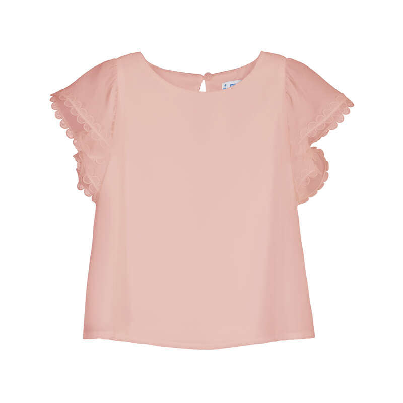 Mayoral Gauze Blouse w/ Lace Trim-Blossom Pink