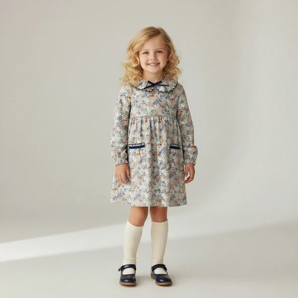 Floral L/S Scallop Collar Dress