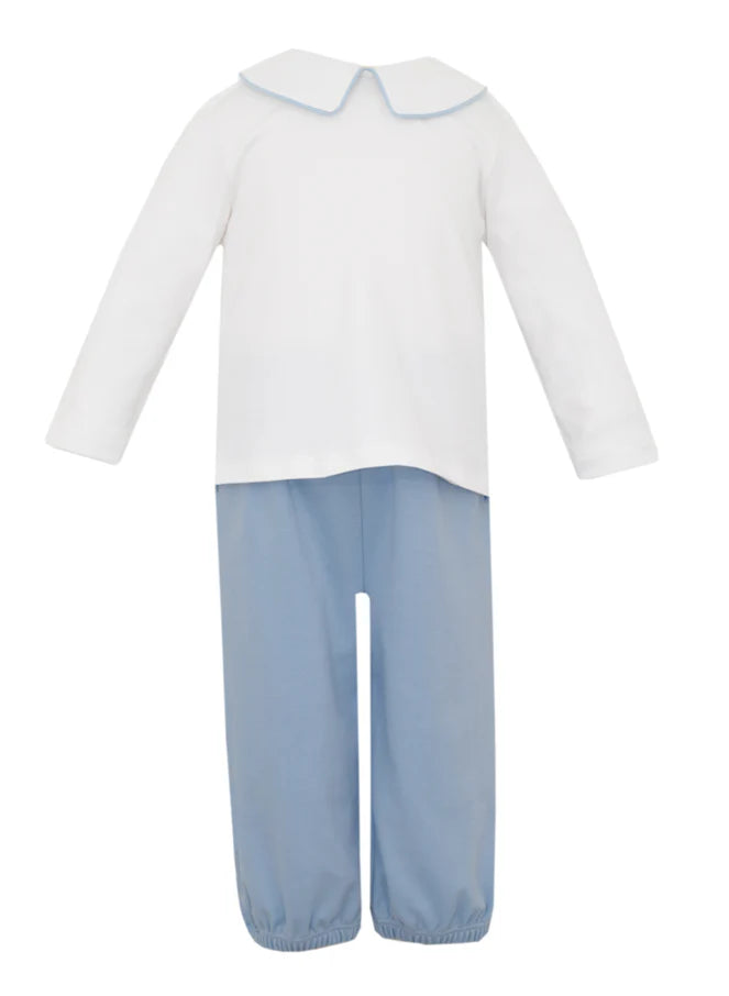 Petit Bebe Boy's L/S Pant Set-White/Blue
