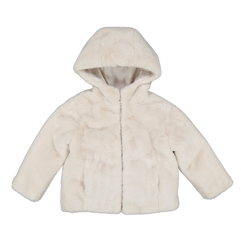 Mayoral Oatmeal Fur Hooded Zipper Coat