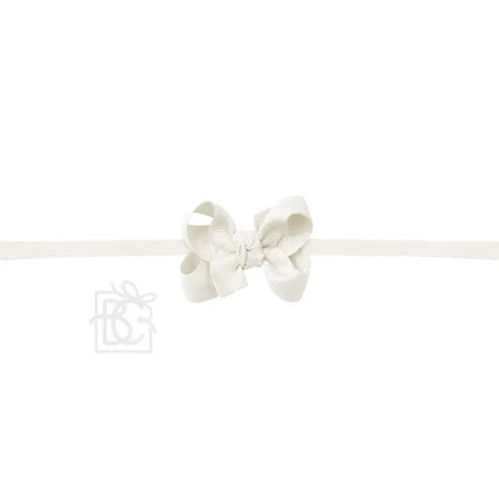 BC 2" Antique White Grosgrain Bow on Elastic Headband