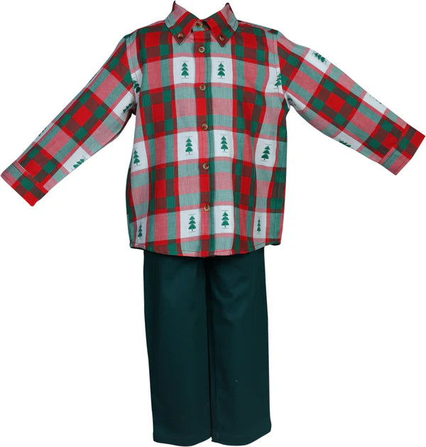 Cotton Kids Pine Tree Plaid Button Down Shirt