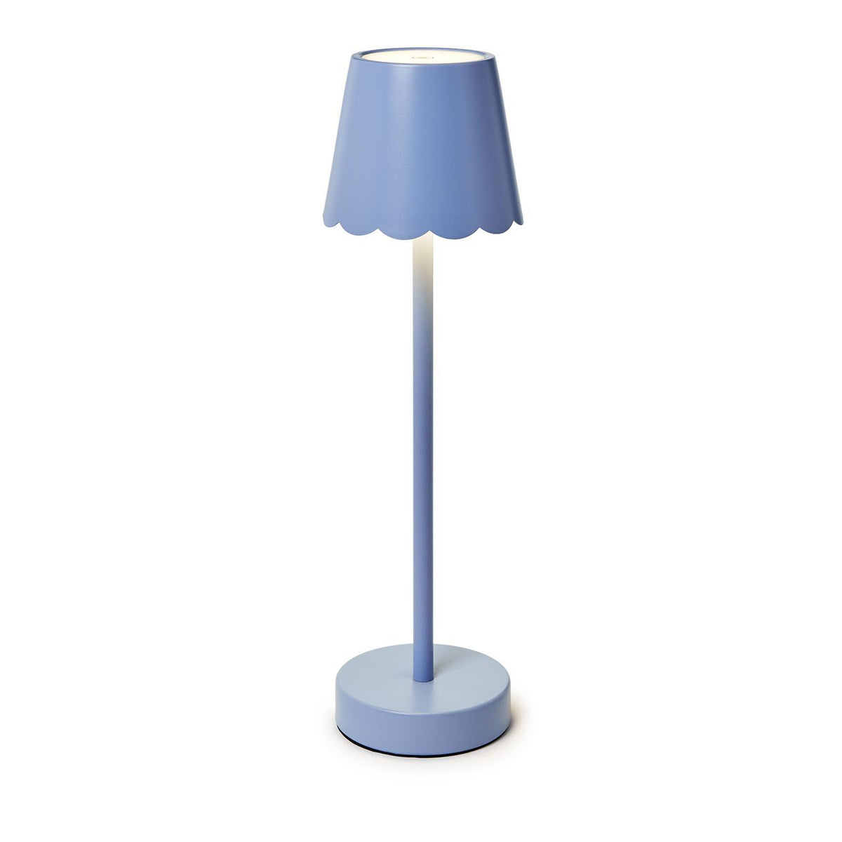 Two's Co. Cordless Table Lamp w/ Scalloped Edge Shade-Blue
