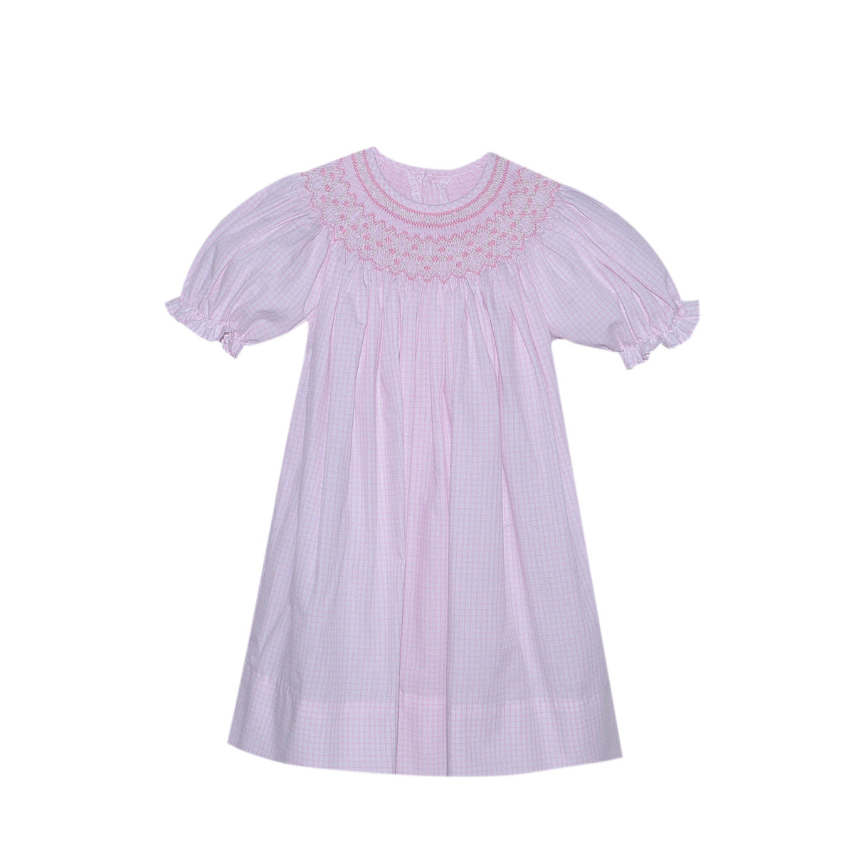 RN Savannah Pink Grid Smocked Bishop Dress