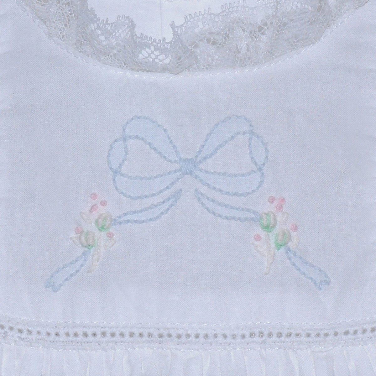 P & R White Hazel Dress w/Blue Ribbon Embroidery
