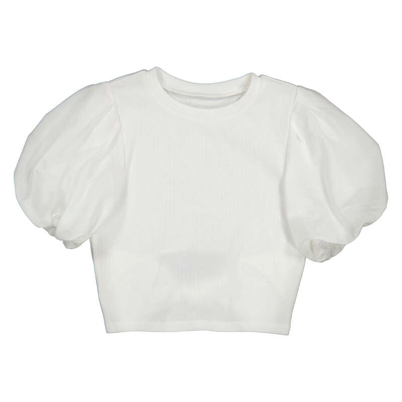 Mayoral Puff Sleeve Ribbed T Shirt-Natural