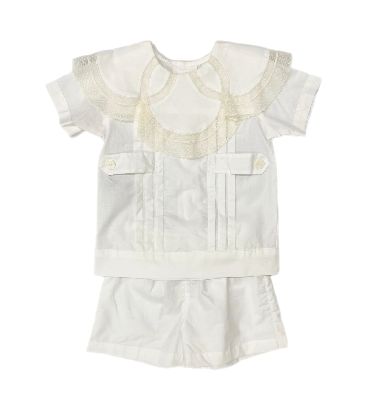 P&R Charlie Vintage White Short Set w/ Ecru Lace