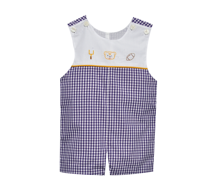 Southern Saturday Gameday Handstitched Shortall-Purple Gingham