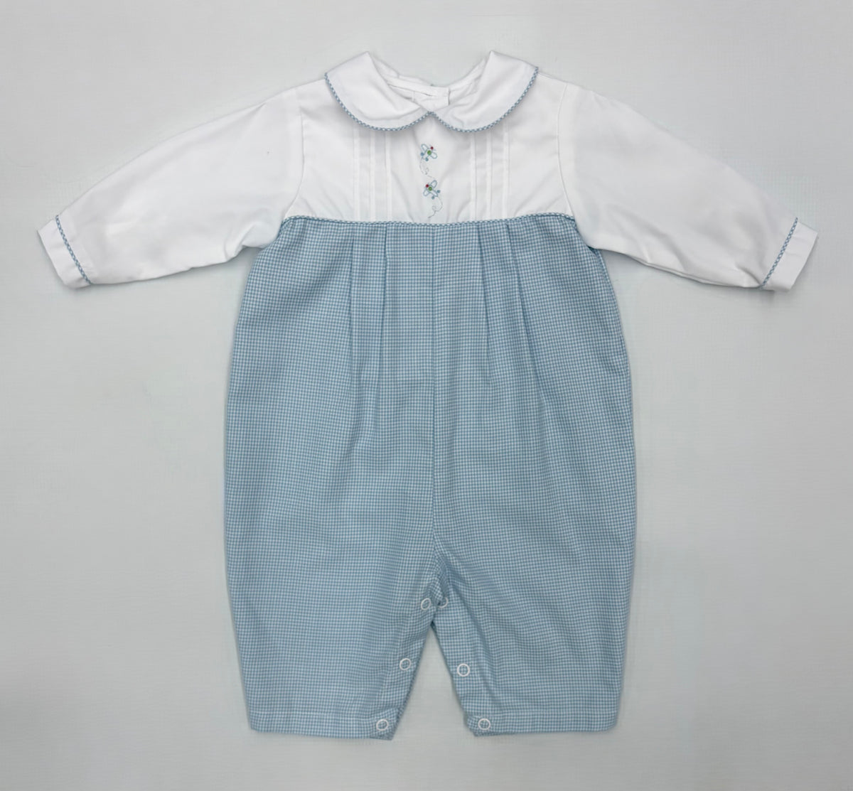 Petit Ami Plane Hand Embroidered Gingham Longall