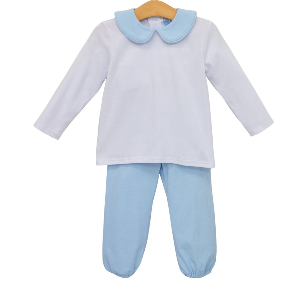 Trotter Street Archie Bloomer Pant Set-White/Lt. Blue