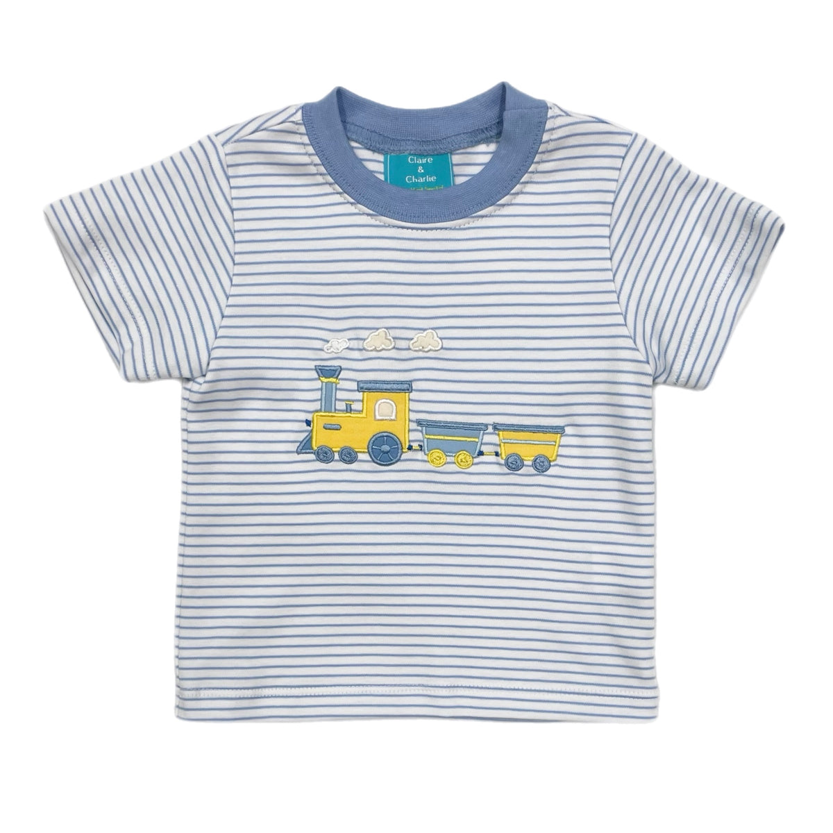 Claire & Charlie Train Blue/White Stripe T-Shirt