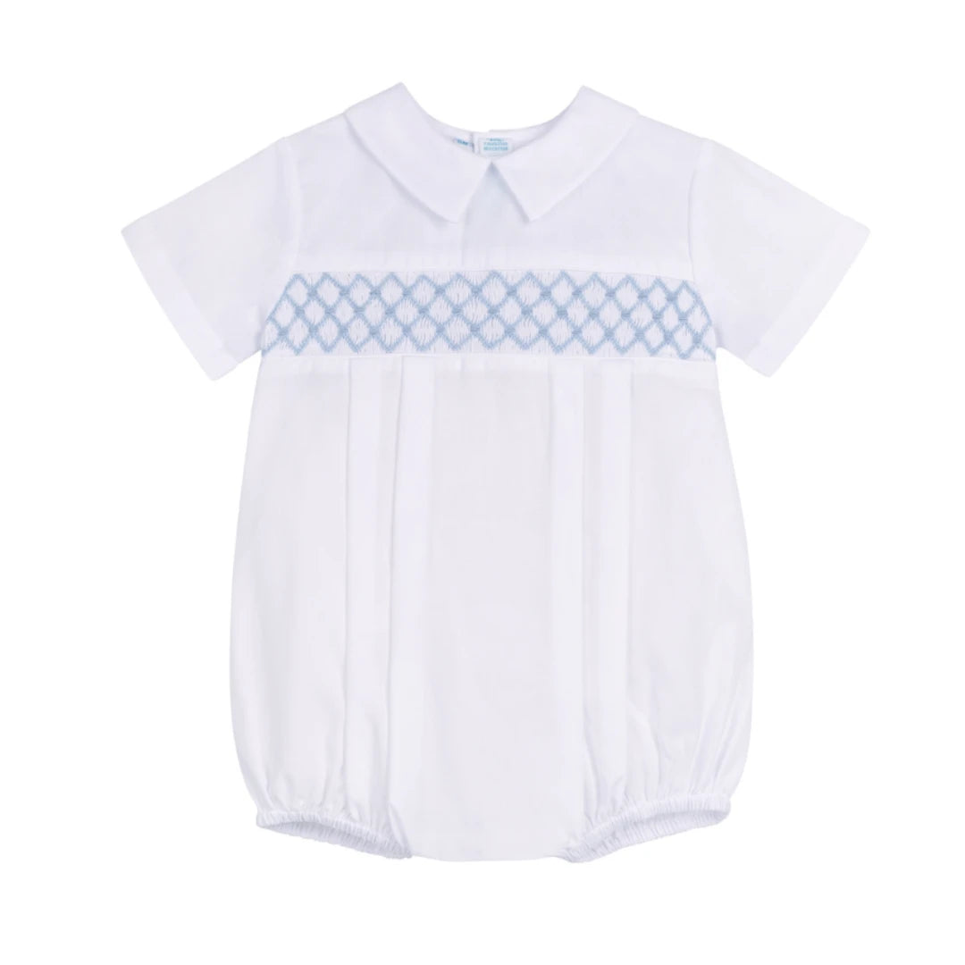 Feltman Signature Smocked Boys Bubble-White/Blue