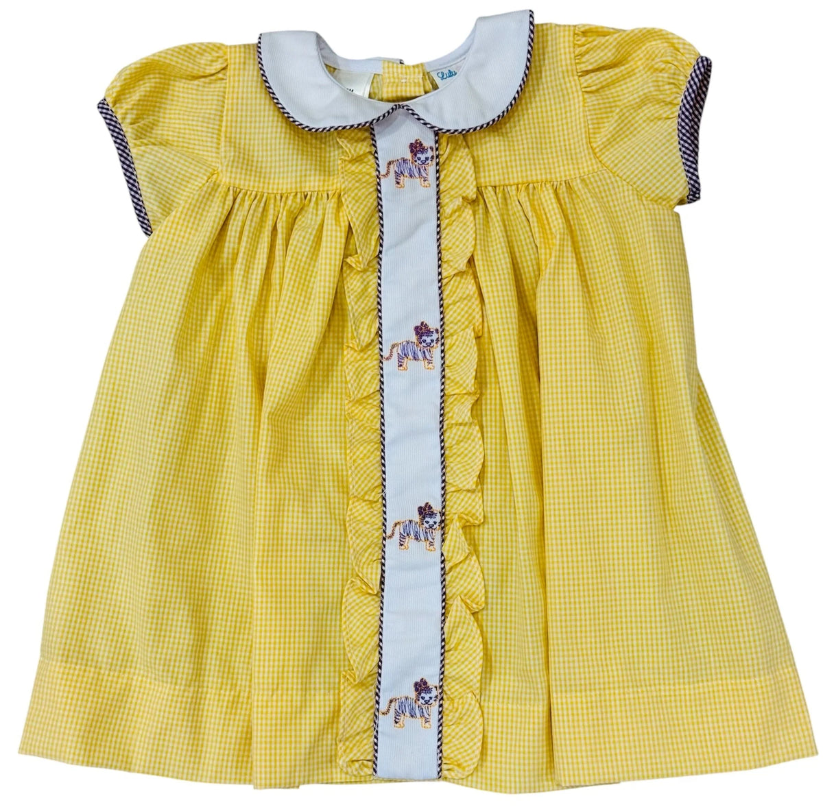 Lulu Bebe Tiger Emb. Dress-Yellow Gingham