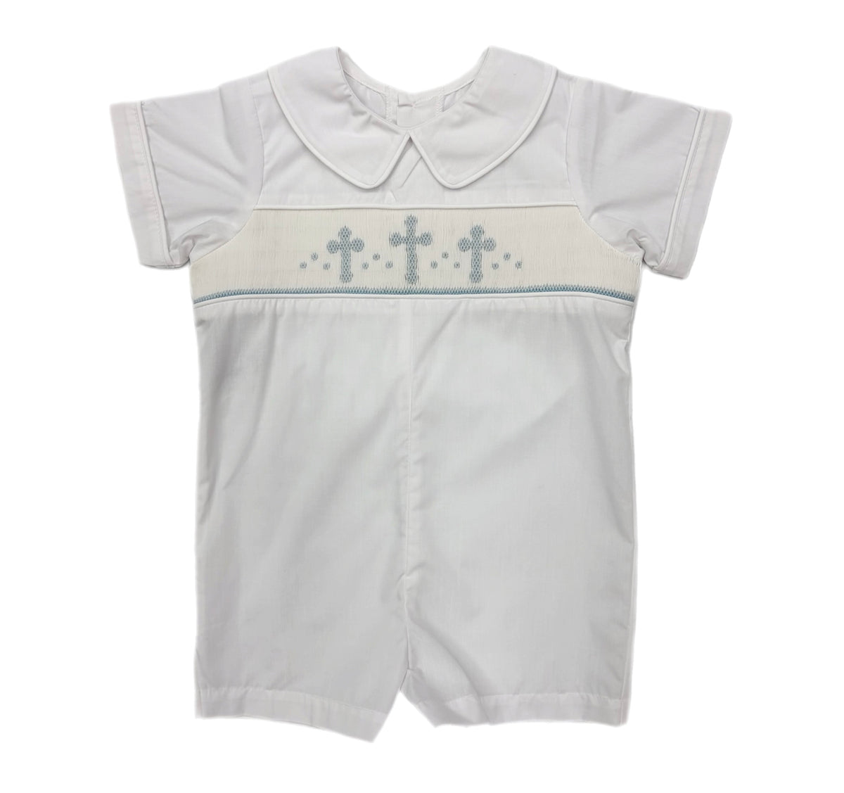 RN Williams Cross Smocked Romper-White/Blue