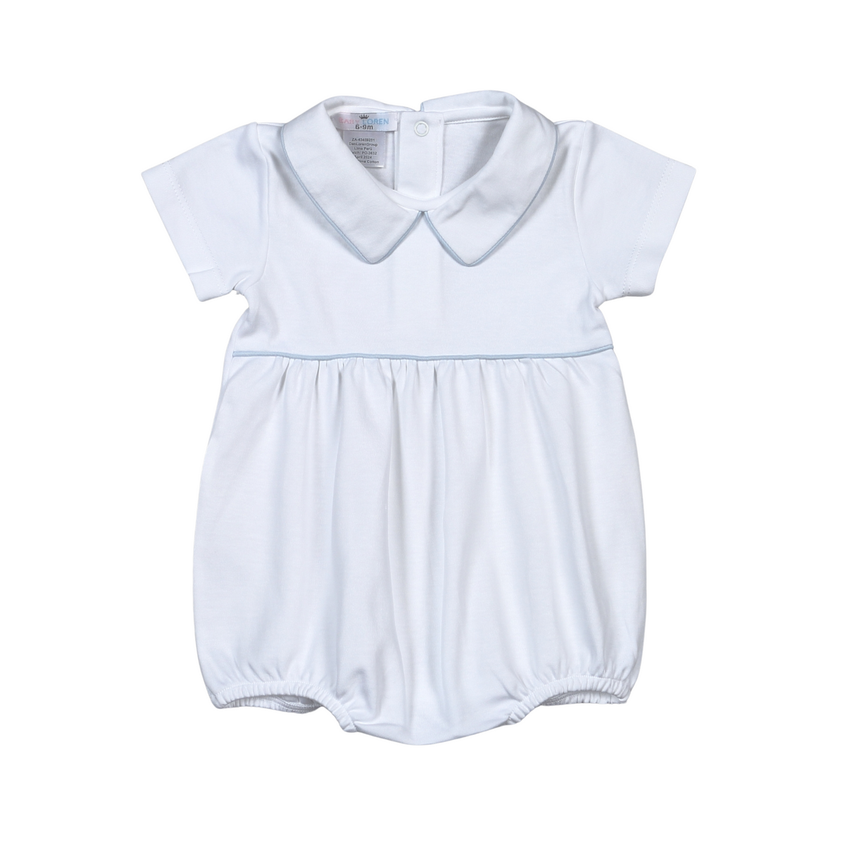 Baby Loren White Pima Boy Bubble w/ Blue Piping