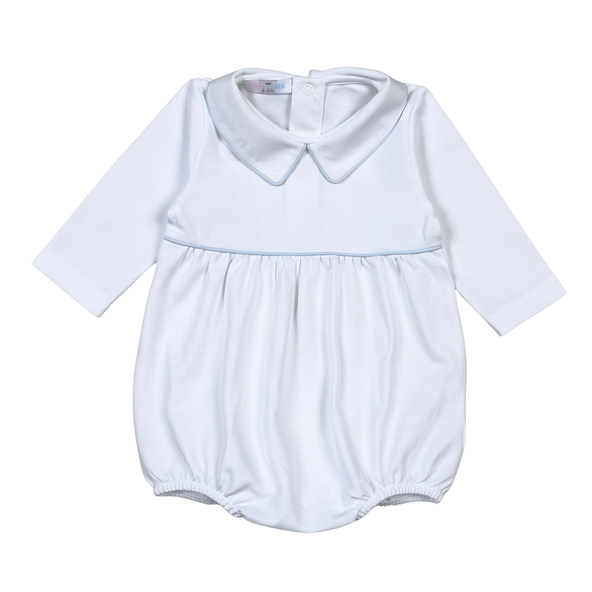 Baby Loren Bob White W/ Blue Piping L/S Bubble