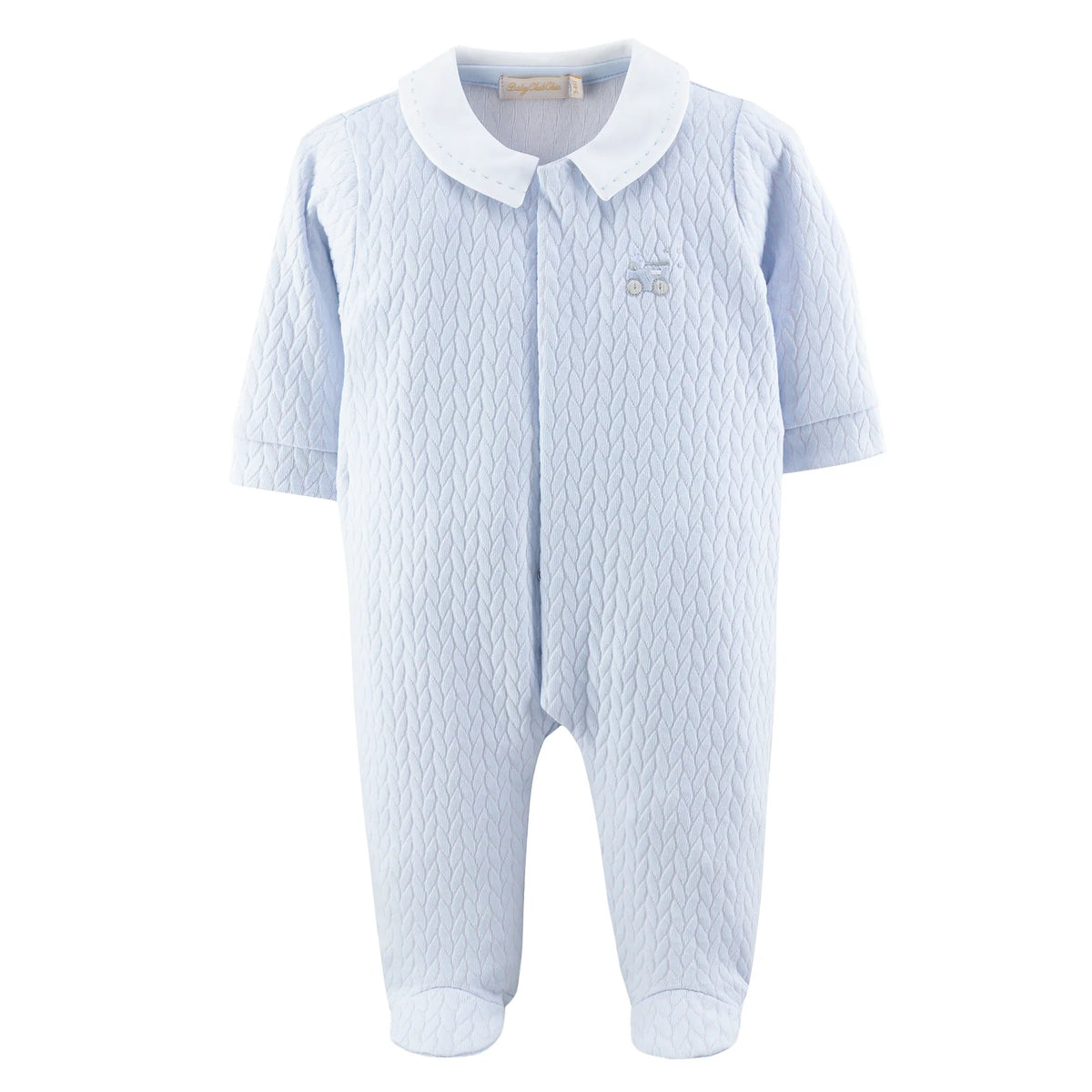 BCC Little Train Jacquard Emb. Footie w/ Point Collar-Blue