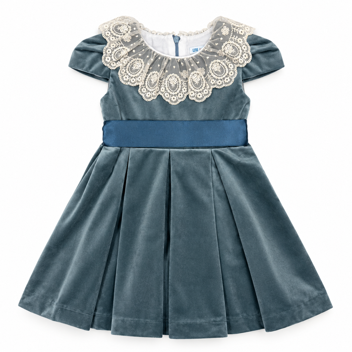 Luli & Me Deluxe Velvet Dress w/ Sash and Lace Collar