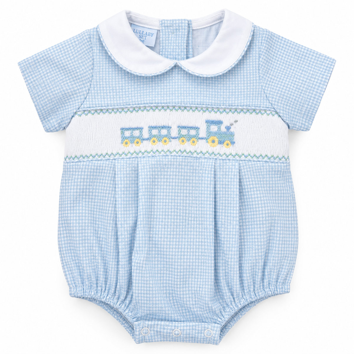 Petit Bebe Train Check Knit Boys Bubble