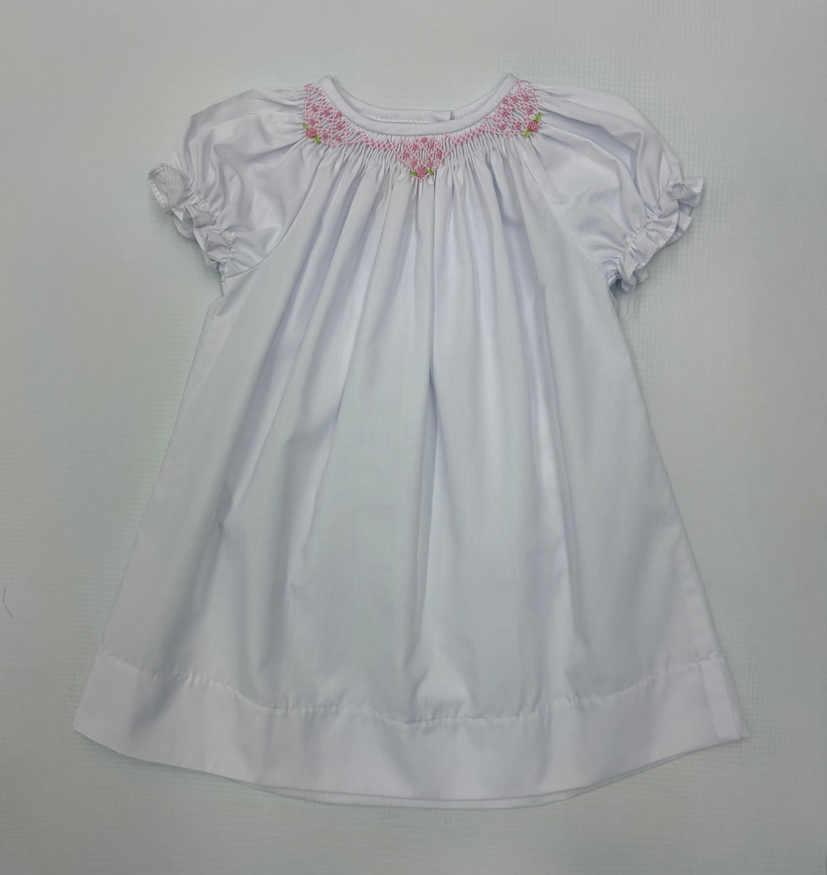 Rosalina English Smocked Daygown-White w/ Pink