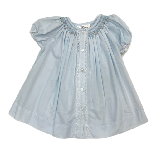 Baby Blessings Smocked Button Front Dress-Blue