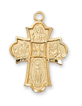 Gold Tone Pewter 4-Way Medal Necklace- 18"