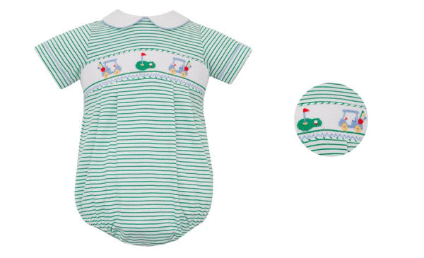 Petit Bebe Golf Smocked Green Knit Bubble