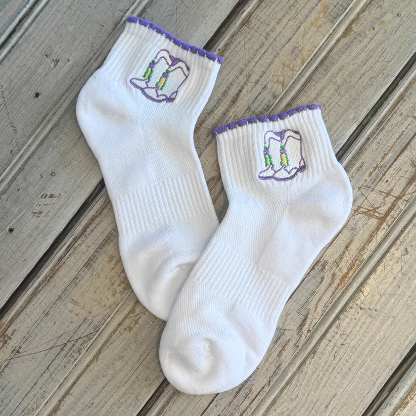Mardi Gras Embroidered Boots Ankle Socks