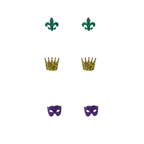 Mardi Gras Icons Stud Earrings Set