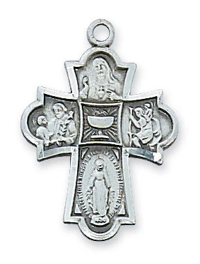 Sterling Silver 4 Way Chalice Medal On Chain-18"