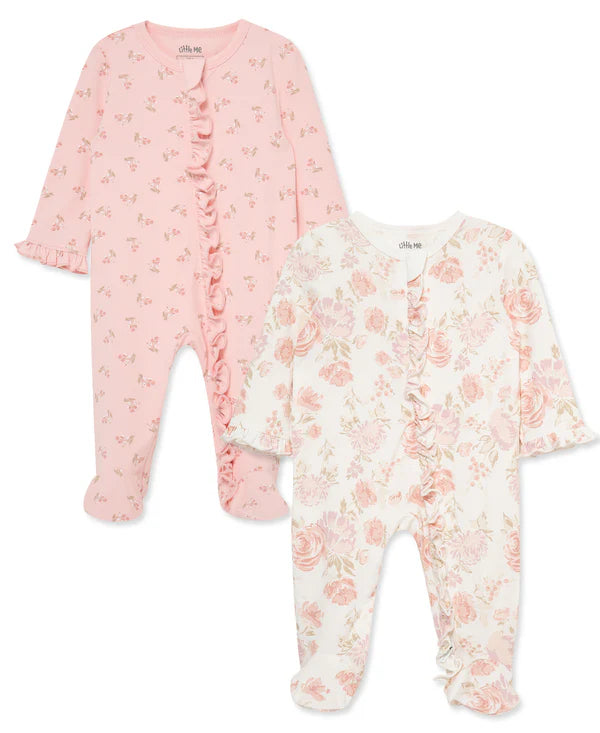 Little Me Fabulous Floral 2-Way-Zip Footies 2-Pack