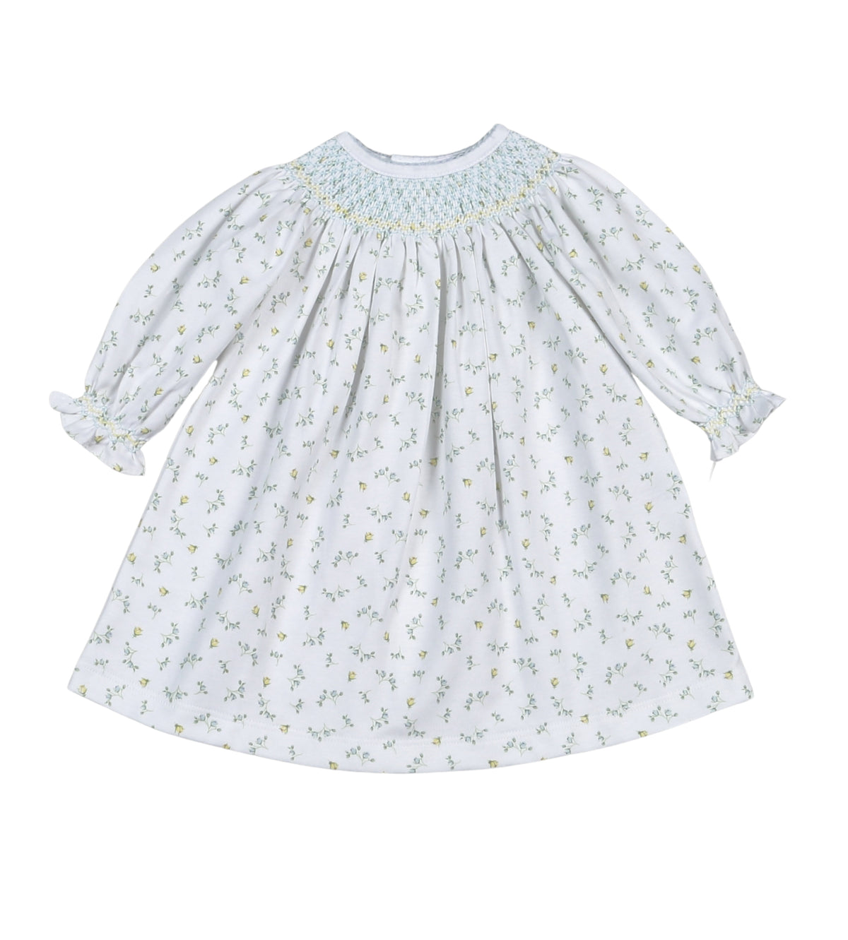 Baby Loren Mia Blue Floral Pima Smocked Bishop Dress