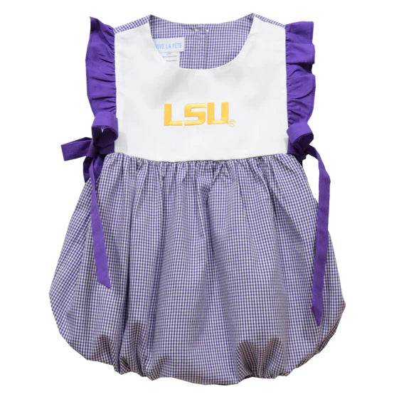 VLF LSU Embroidered Purple Gingham Bubble