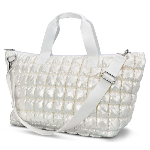 Iscream Pearl White Shiny Puffer Overnight Bag