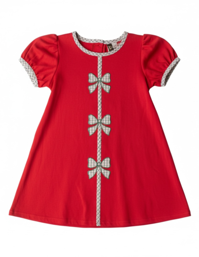 Banana Split Holly Bow Dress–Red & Green Plaid