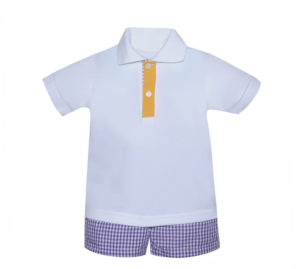 Southern Saturday White Polo w/ Purple/Gold Shorts
