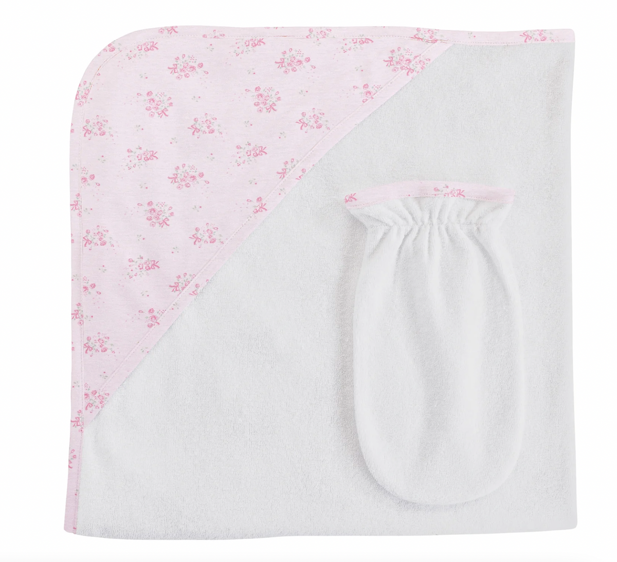 BCC Tiny Bunch of Roses Printed Hooded Towel & Mitt