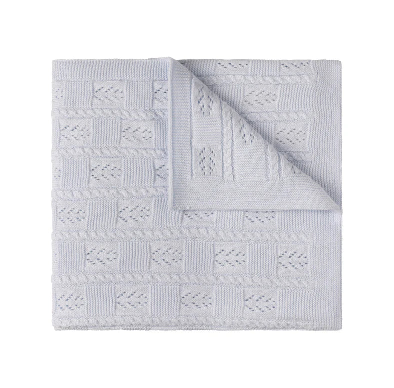 Feltman Blue Cable Pointelle Knit Blanket