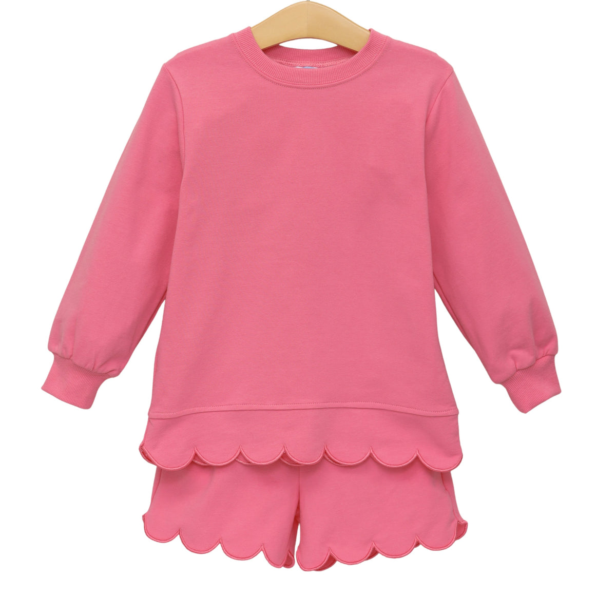 Trotter Street Sophia Scalloped Short Set-Bright Pink