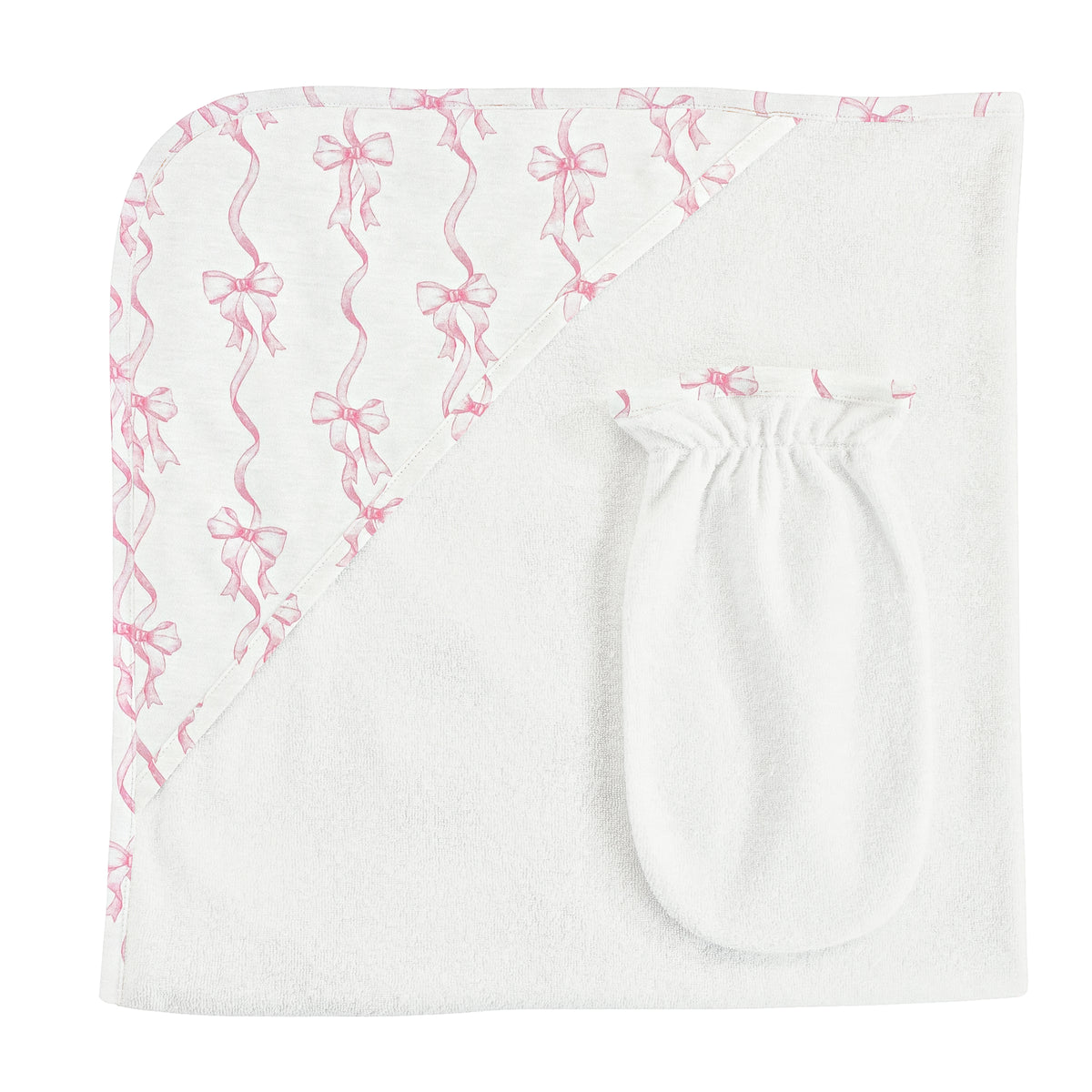 BCC Coquette Bows Hooded Towel and Mitt Set