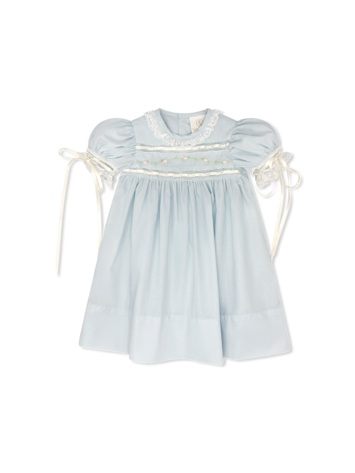 Lullaby Set Tiny Town Floral Emb. Batiste Dress-Blue